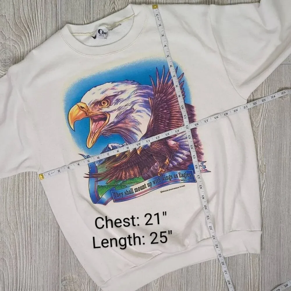 Vintage Cheek-0 Men’s Medium White Eagle Christianity Religious Pullover Sweater